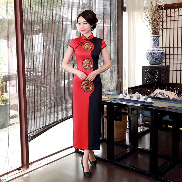 spring summer chinese cheongsam long slim performance dress plus size women's dress daily evening party gown qipao flowers, Red
spring summer chinese cheongsam long slim performance dress plus size women's dress daily evening party gown qipao flowers, Red