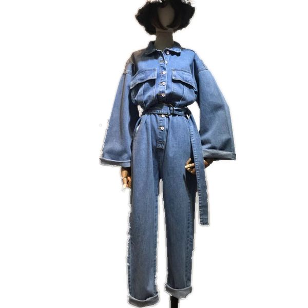 women's jeans jumpsuit women romper long belt loose autumn straight female streetwear overalls, Blue
women's jeans jumpsuit women romper long belt loose autumn straight female streetwear overalls, Blue
