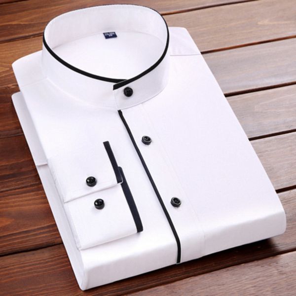 men's shirt men's business casual fashion slim stand collar long sleeve shirt business gentleman office formal, White;black
men's shirt men's business casual fashion slim stand collar long sleeve shirt business gentleman office formal, White;black