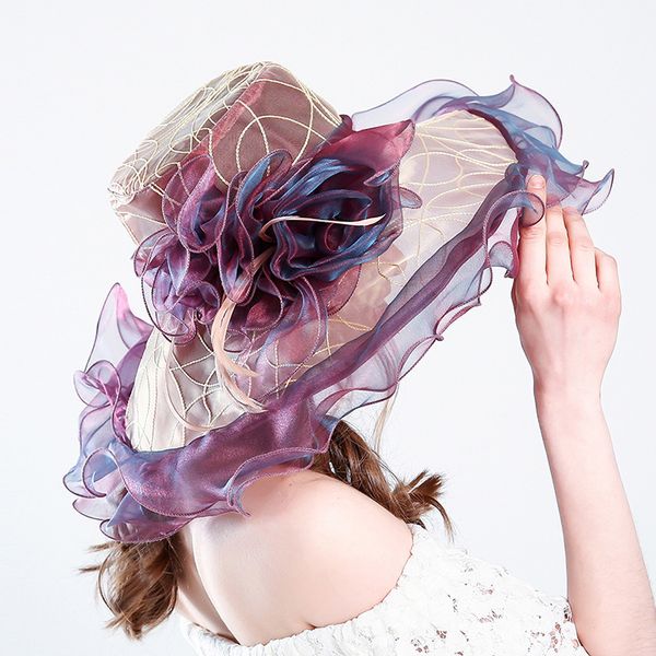 women sun hat cap fashionable summer floral ruffles beach hat ladie wide large brim party wedding sun, Blue;gray
women sun hat cap fashionable summer floral ruffles beach hat ladie wide large brim party wedding sun, Blue;gray
