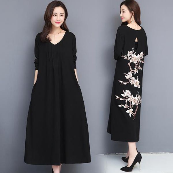 spring autumn 2020 new fashion large women's dress 100kg one-piece dress cover belly hidden meat embroidery long one-piece, Black;gray
spring autumn 2020 new fashion large women's dress 100kg one-piece dress cover belly hidden meat embroidery long one-piece, Black;gray