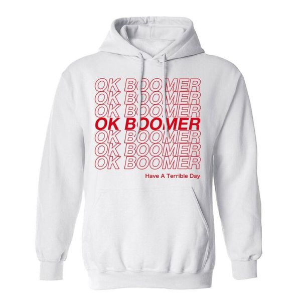 hoodies men 2020 ok boomer cotton sweatshirt with hooded letter print pullover men women black white xs-2xl
hoodies men 2020 ok boomer cotton sweatshirt with hooded letter print pullover men women black white xs-2xl