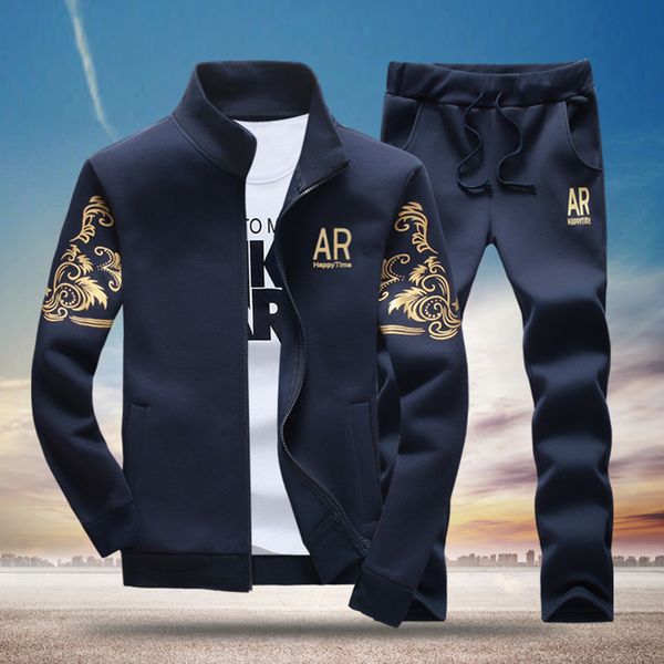 2 pieces men clothes set sportswear print tracksuit sports track suit set zip sweat hoodies jacket coat +long pant sweatpants, Black
2 pieces men clothes set sportswear print tracksuit sports track suit set zip sweat hoodies jacket coat +long pant sweatpants, Black