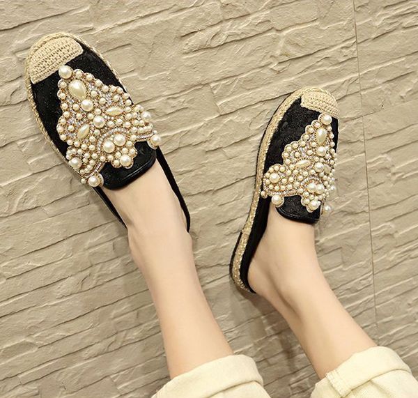 ake sia fashion pearly crystal lace casual women female mujer lazy slip-on half slippers plimsolls loafers mules flat shoes cs04, Black
ake sia fashion pearly crystal lace casual women female mujer lazy slip-on half slippers plimsolls loafers mules flat shoes cs04, Black
