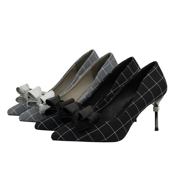 2020 autumn new fashion simple lattice pointy-toe pump women retro style bow decoration casual high heels party high heels, Black
2020 autumn new fashion simple lattice pointy-toe pump women retro style bow decoration casual high heels party high heels, Black