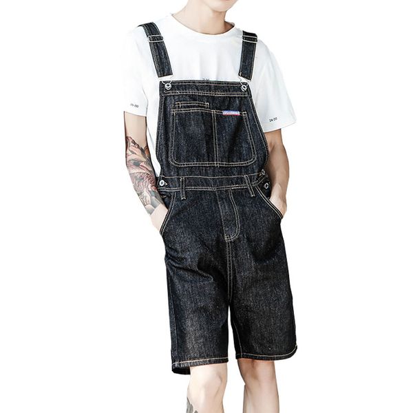 new retro denim overalls male straight looseoveralls 2020 men's denim shorts high waist shorts, Blue