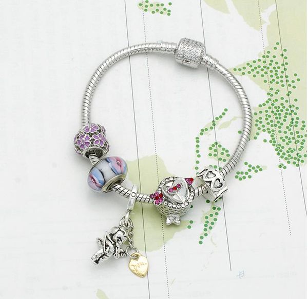 18-21 cmcharm bracelet 925 silver plated bracelets royal crown accessories purple crystal bead diy wedding jewelry, Black 
18-21 cmcharm bracelet 925 silver plated bracelets royal crown accessories purple crystal bead diy wedding jewelry, Black