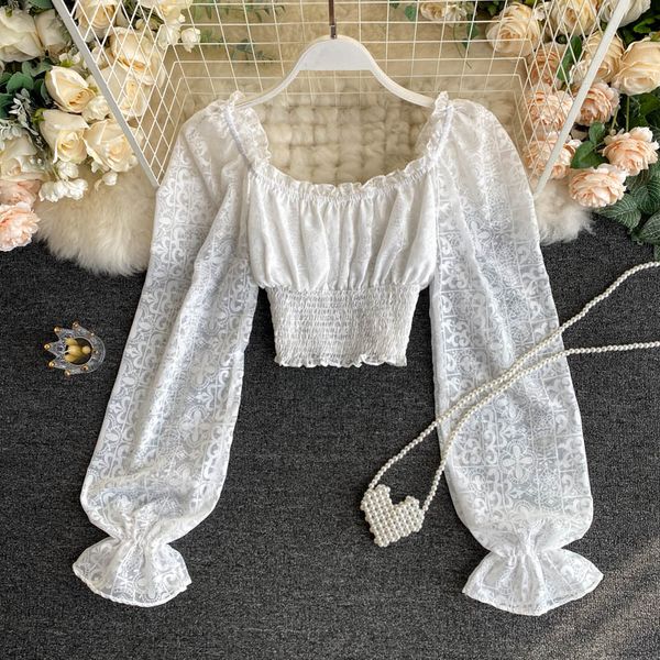 lady retro sweet mesh short square neck long sleeve wooden ear lace midriff outfit pleated shirt women blouse n398, White
lady retro sweet mesh short square neck long sleeve wooden ear lace midriff outfit pleated shirt women blouse n398, White