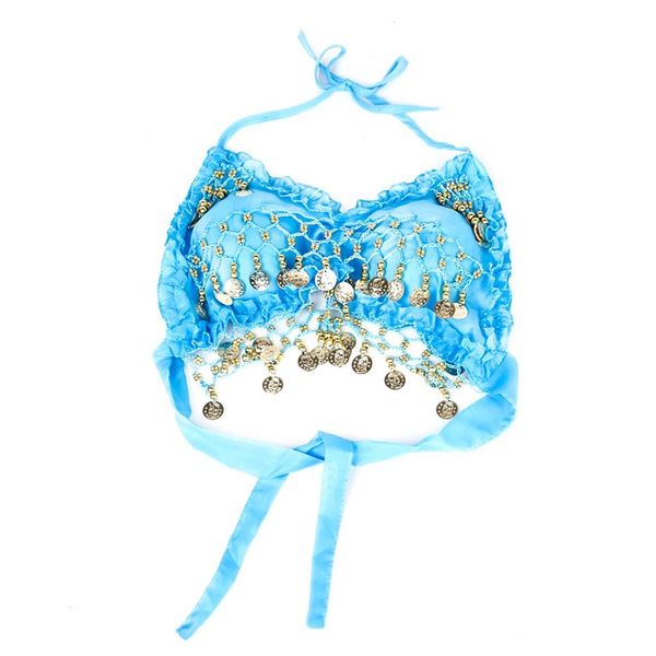 lace pleated chiffon coins belly dance bra costume (white