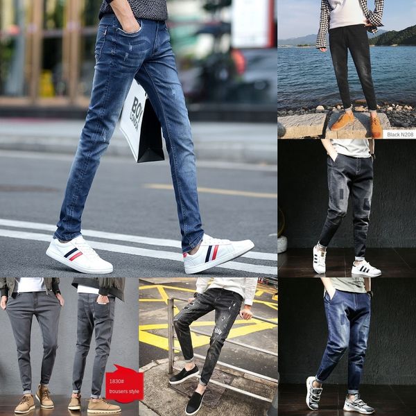 stretch men's nine-point summer thin fashion br slim korean style and jeans and jeans trendy hole-breaking pants all-match pants, Blue
stretch men's nine-point summer thin fashion br slim korean style and jeans and jeans trendy hole-breaking pants all-match pants, Blue