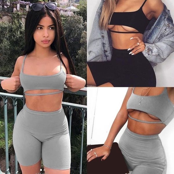 2 pcs short two piece set crop and biker shorts outfits bodycon matching sets summer clothes for women summer set, Gray
2 pcs short two piece set crop and biker shorts outfits bodycon matching sets summer clothes for women summer set, Gray