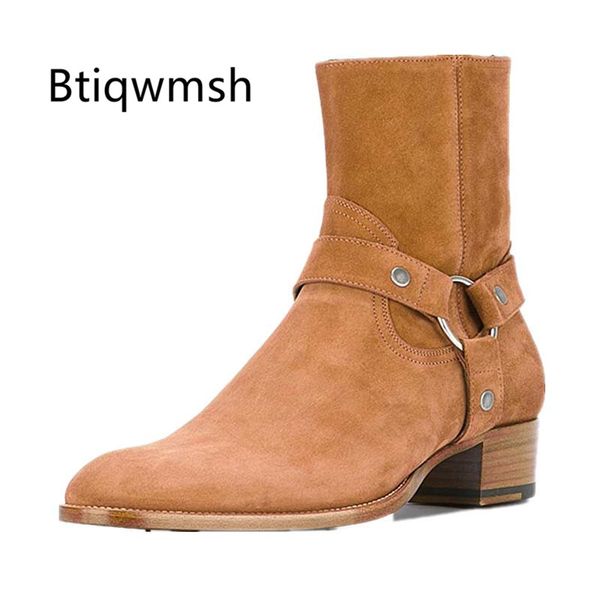 2020 beige real suede ankle boots men pointed toe metal buckle rivet low heel boots male fashion, Black
2020 beige real suede ankle boots men pointed toe metal buckle rivet low heel boots male fashion, Black