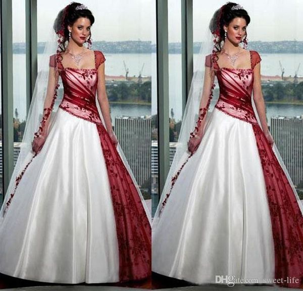 vintage white and red a line bridal dresses 2021 square cap sleeves country garden gothic wedding gown formal ball gown
vintage white and red a line bridal dresses 2021 square cap sleeves country garden gothic wedding gown formal ball gown