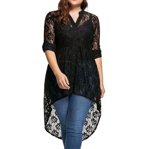 lace blouses womens and blouses women plus size long sleeve lace shirt perspective button up female, White 
lace blouses womens and blouses women plus size long sleeve lace shirt perspective button up female, White