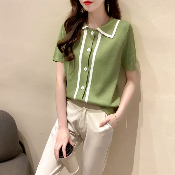 2020 new polo collar ice silk knitted short-sleeved t- t- women's ins trendy loose inner base shirt shirt trendy, White
2020 new polo collar ice silk knitted short-sleeved t- t- women's ins trendy loose inner base shirt shirt trendy, White