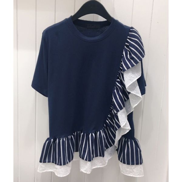 korean ruffles striped patchwork short sleeve t shirt women cotton irregular tee shirt femme modis tshirt 2020 summer, White
korean ruffles striped patchwork short sleeve t shirt women cotton irregular tee shirt femme modis tshirt 2020 summer, White