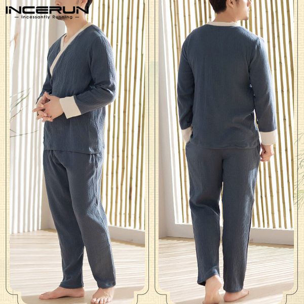 cotton men pajamas sets kimono patchwork long sleeve homewear sleepwear pants v neck lace up cozy men nightwear sets incerun, Black;brown
cotton men pajamas sets kimono patchwork long sleeve homewear sleepwear pants v neck lace up cozy men nightwear sets incerun, Black;brown