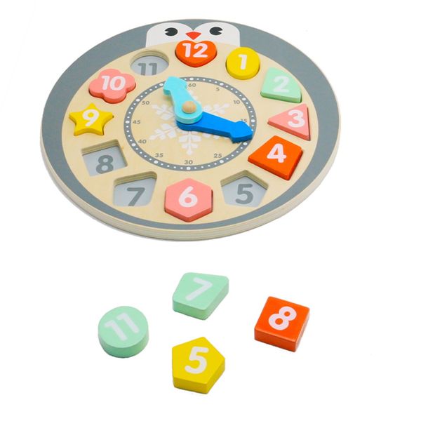 Wooden Baby Toys Clock Puzzle With Penguin Shape For Kids Penguin Puzzle Clock.learning And Education Toys