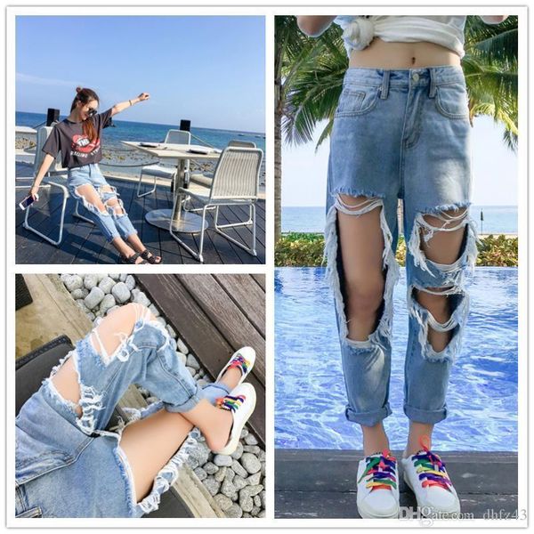 2019 spring and summer korean loose distressed ripped jeans women streetwear ankle length denim harem pants, Blue
2019 spring and summer korean loose distressed ripped jeans women streetwear ankle length denim harem pants, Blue