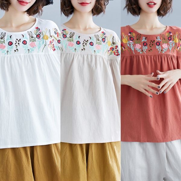 2020 summer new embroidered round neck loose shirt cotton linen short sleeve t-shirt doll doll women's top, White
2020 summer new embroidered round neck loose shirt cotton linen short sleeve t-shirt doll doll women's top, White