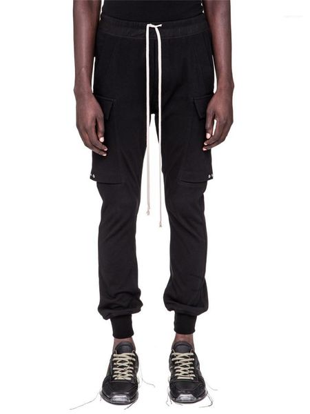 

ro style 3d tailoring multi pockets drawstring homme pants mens hip hop pants fashion mens designer pants fashion 19ss, Black