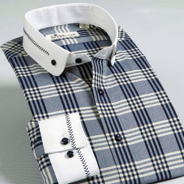 deepocean men's long sleeve shirt stitching plaid casual men's korean slim fit, White;black
deepocean men's long sleeve shirt stitching plaid casual men's korean slim fit, White;black