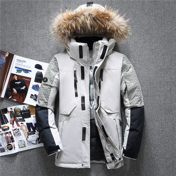 2019 winter new down jacket color stitching fur fur collar white duck down thick warm men's casual jacket, Black
2019 winter new down jacket color stitching fur fur collar white duck down thick warm men's casual jacket, Black