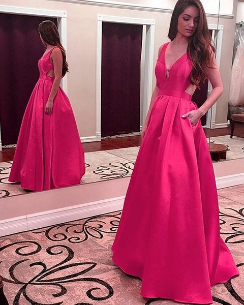 simple a-line satin long evening party gowns with pocket v-neckline sleeveless open back purple prom dresses, Black;red
simple a-line satin long evening party gowns with pocket v-neckline sleeveless open back purple prom dresses, Black;red