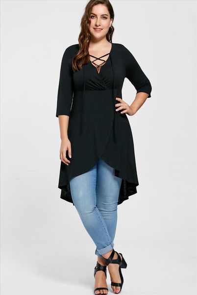 women clothing v neck casual long spring autumn plus size lace up high low hem elegant blusas big size xl, White
women clothing v neck casual long spring autumn plus size lace up high low hem elegant blusas big size xl, White