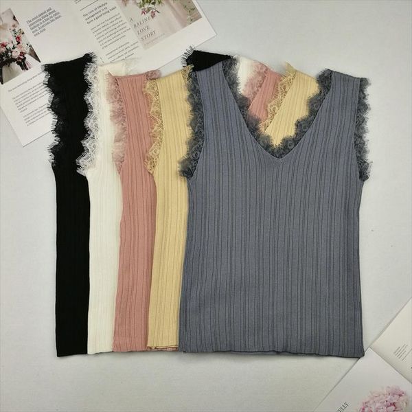 slim vest women knitting solid camis sleeveless tee shirts girls solid knitwear patch lace v neck, White
slim vest women knitting solid camis sleeveless tee shirts girls solid knitwear patch lace v neck, White