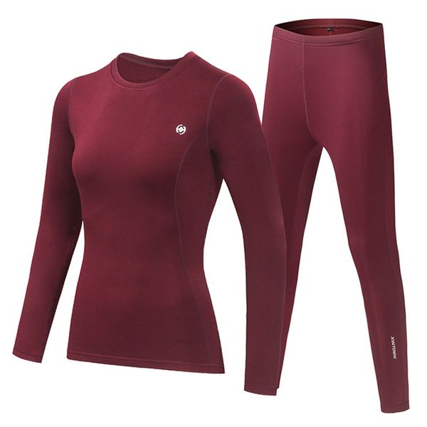 ladies o-neck winter thermal base layer suits outdoor sport climbing hiking snowboarding ski warm underwear women fleece lined t-shirt pants, Gray;blue