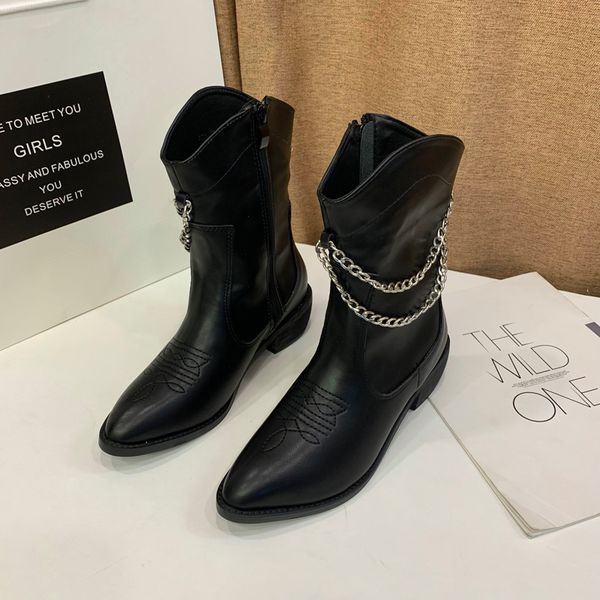 leather boots women pointed toe mid heel ankle boots thick square heel western cowboy women 2020 new booties woman, Black
leather boots women pointed toe mid heel ankle boots thick square heel western cowboy women 2020 new booties woman, Black