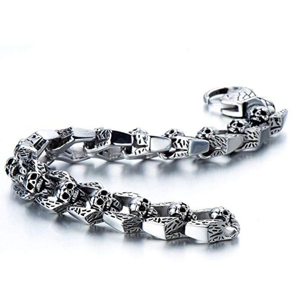 link, chain 12mm heavy punk rocker skull bracelet men stainless steel men's bike skeleton bracelets gothic jewellery 18-22cm, Black
link, chain 12mm heavy punk rocker skull bracelet men stainless steel men's bike skeleton bracelets gothic jewellery 18-22cm, Black
