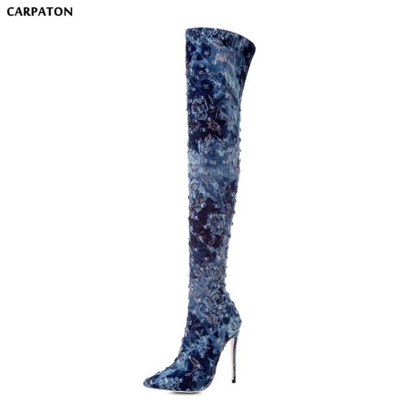 carpaton 2020 women rome denim leather high over-the-knee boots pointed toe patchwork design fashion girl favorite model, Black
carpaton 2020 women rome denim leather high over-the-knee boots pointed toe patchwork design fashion girl favorite model, Black