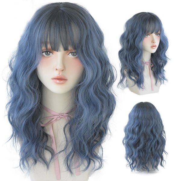 wigs blue deep wave wig with bangs for women long omber brown hair layered heat resistant cosplay party synthetic wig, Black
wigs blue deep wave wig with bangs for women long omber brown hair layered heat resistant cosplay party synthetic wig, Black