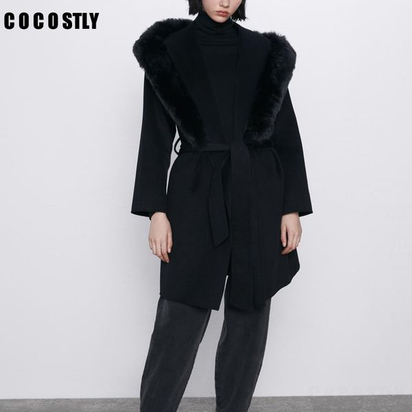 autumn and winter coat women's detachable faux fur lapel long sleeve wool coat pocket belt long warm black manteau femme
autumn and winter coat women's detachable faux fur lapel long sleeve wool coat pocket belt long warm black manteau femme
