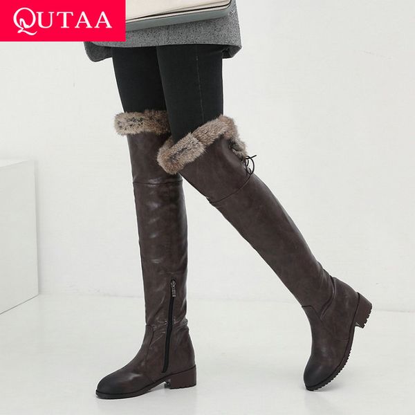 boots qutaa 2021 pu leather round toe lace up zipper women shoes fashion middle heel warm fur winter over the knee size 34-43, Black
boots qutaa 2021 pu leather round toe lace up zipper women shoes fashion middle heel warm fur winter over the knee size 34-43, Black