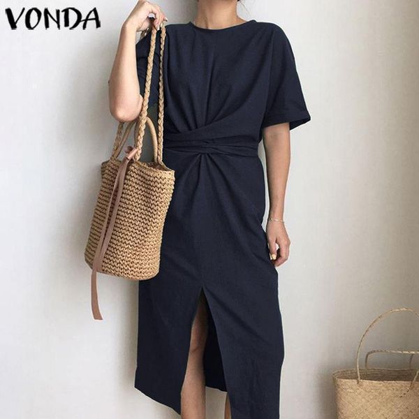 party dresses 2021 vonda summer dress women short sleeve front split long beach holiday sundress plus size casual vestidos, White;black
party dresses 2021 vonda summer dress women short sleeve front split long beach holiday sundress plus size casual vestidos, White;black