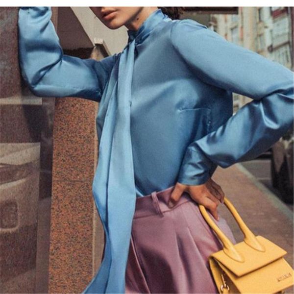 2020 new women solid color shirt long sleeve high collar with ribbon casual style blouse turtleneck shirts women style, White
2020 new women solid color shirt long sleeve high collar with ribbon casual style blouse turtleneck shirts women style, White