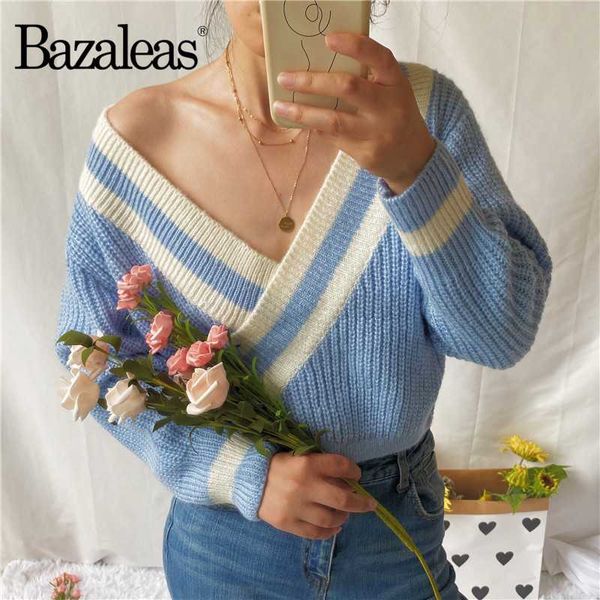 bazaleas fashion cardigan side buttons sweaters casual knitted chic v neck blue white patchwork women sweater
bazaleas fashion cardigan side buttons sweaters casual knitted chic v neck blue white patchwork women sweater