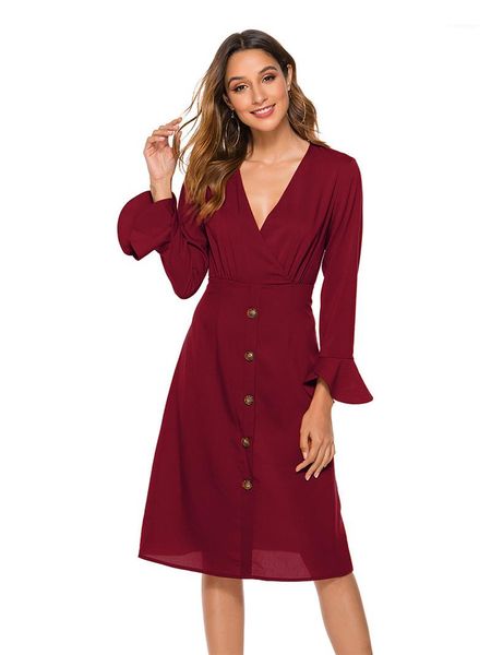 female dresses desinger soild color casual dresses brief long sleeve with button women clothing v neck fashion, Black;gray
female dresses desinger soild color casual dresses brief long sleeve with button women clothing v neck fashion, Black;gray