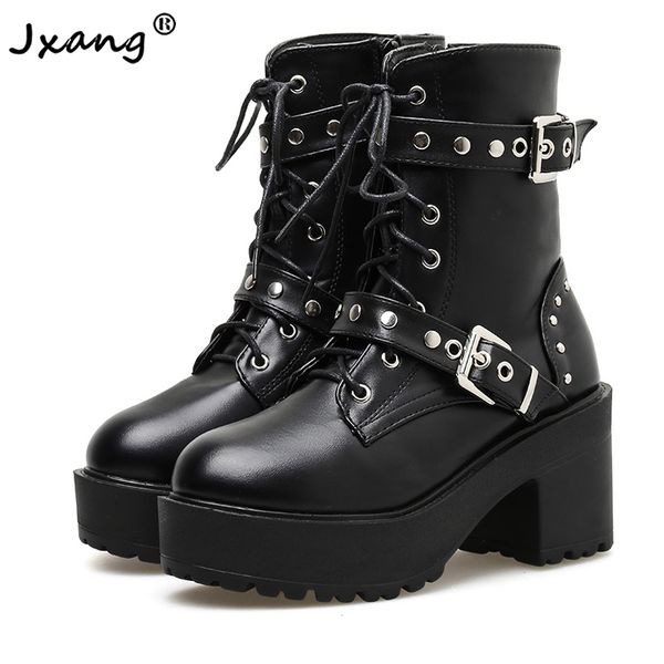 jxang 2020 autumn women fashion boots round toe thick platform rivets short boots female ankle trend style black british
jxang 2020 autumn women fashion boots round toe thick platform rivets short boots female ankle trend style black british