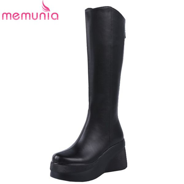 memunia 2020 genuine leather knee high boots women round toe zip wedges platform boots autumn winter shoes woman, Black
memunia 2020 genuine leather knee high boots women round toe zip wedges platform boots autumn winter shoes woman, Black