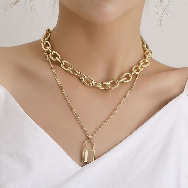 vintage aluminium thick chain lock pendant necklace women double layer temperament geometric clavicle necklace jewelry kolye, Silver
vintage aluminium thick chain lock pendant necklace women double layer temperament geometric clavicle necklace jewelry kolye, Silver