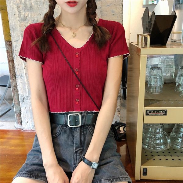women's t-shirt t-shirts women knitted cute crop tees female buttoned up v-neck solid short sleeve casual 2021 summer for, White
women's t-shirt t-shirts women knitted cute crop tees female buttoned up v-neck solid short sleeve casual 2021 summer for, White