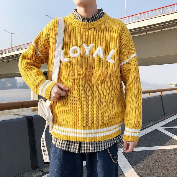men's sweaters 2021 lazy wind male sweater loose long sleeve letter men korean trend winter students ins port bf clothes, White;black
men's sweaters 2021 lazy wind male sweater loose long sleeve letter men korean trend winter students ins port bf clothes, White;black