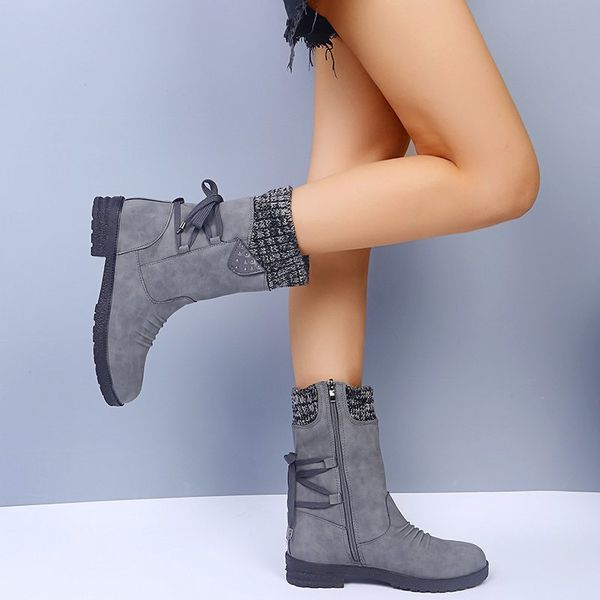2020 new winter women's boots fashion lace-up square-heel suede boots round toe low heel warm women's calf botas mujer, Black 
2020 new winter women's boots fashion lace-up square-heel suede boots round toe low heel warm women's calf botas mujer, Black