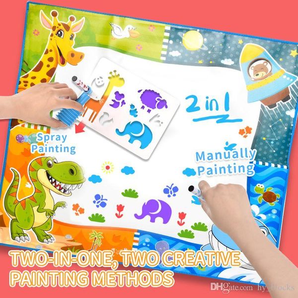 80*80cm Magic Six Color Pens Water Canvas Writing Blanket Painting Mat Early Intelligence Gift Baby Drawing Graffiti Board Kids Toys