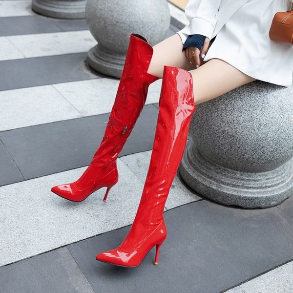 women high heels over the knee boots patent leather thigh high boots for women pointed toe zip white red party long shoes, Black
women high heels over the knee boots patent leather thigh high boots for women pointed toe zip white red party long shoes, Black