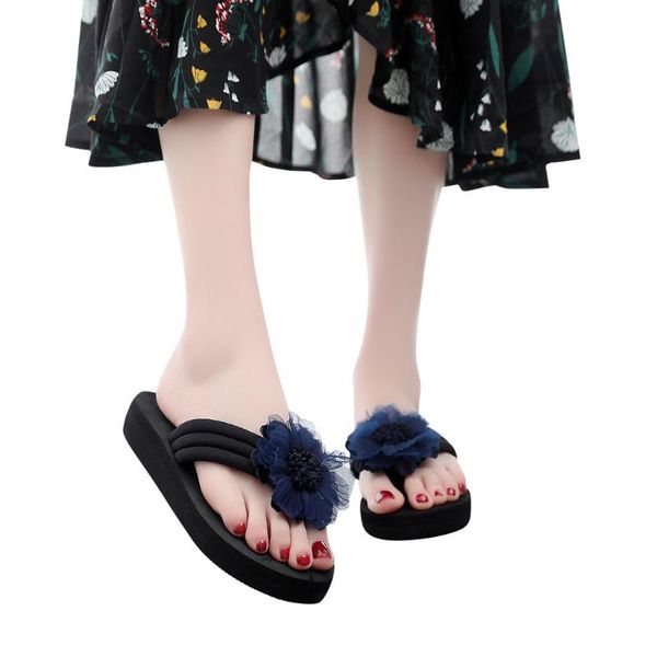 sagace slippers flip-flops women platform flowers print home beach rome shoes ladies summer flat outside toe high heel shoes, Black 
sagace slippers flip-flops women platform flowers print home beach rome shoes ladies summer flat outside toe high heel shoes, Black